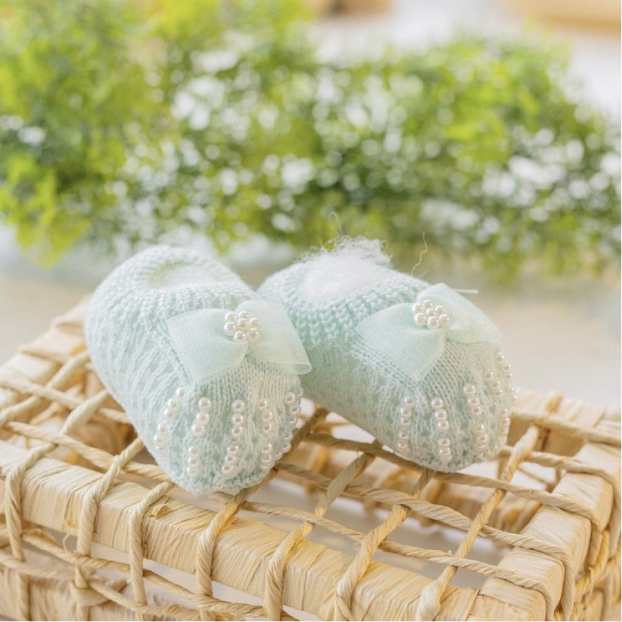 Sapatinho/sapatilha de linha Laço cetim  Verde Agua